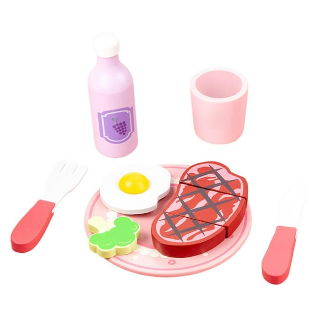 Juguete de madera para bistec, juguetes educativos, juego de bistec práctico para fiestas. Rosado