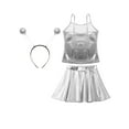 thumbnail image 4 of iiniim Alien Costume for Girls Metallic Dress Alien Holographic Cami Top with Pleated Skirts and Hair Hop Silver 12, 4 of 7
