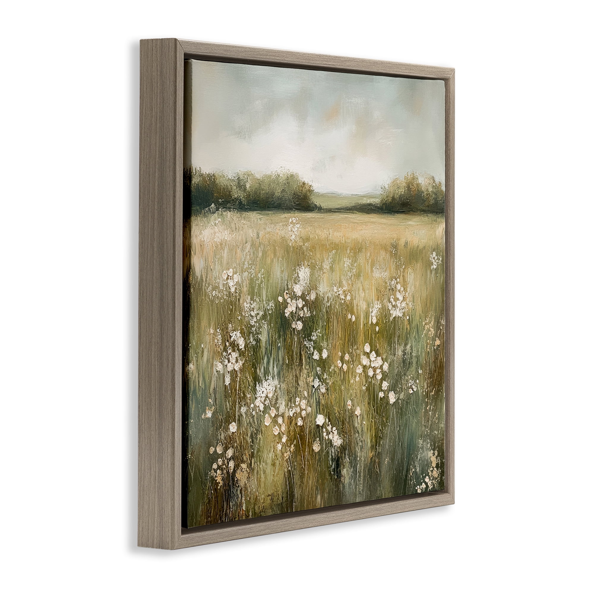 Stupell Industries Neutral Field Of Flowers Brown Framed Floater Canvas Wall Art design by Petal Prints Design, 18 x 18