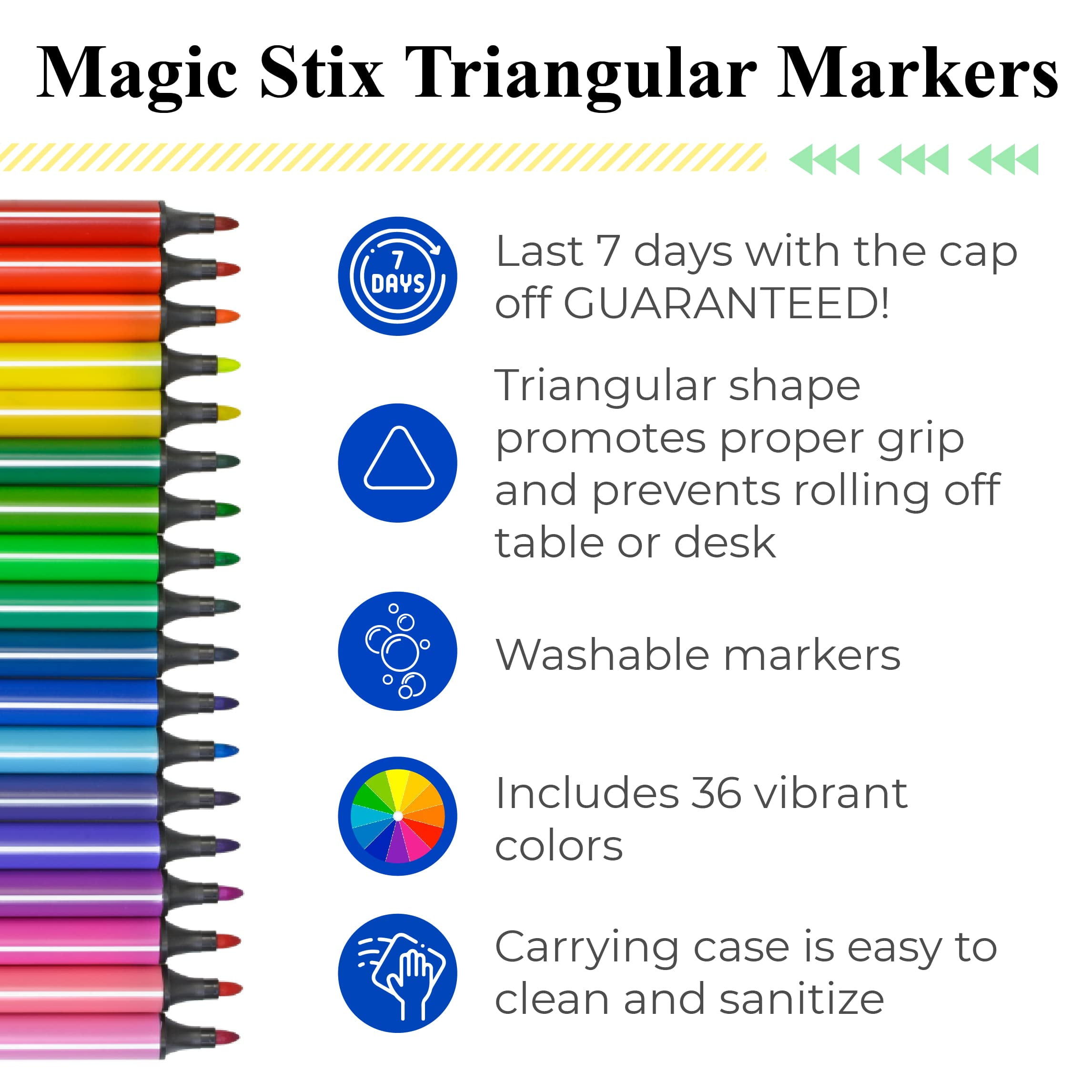 The Pencil Grip Magic Tri Stix, Non-Toxic and Washable Markers For Kids, 12  Assorted Markers, TPG-395