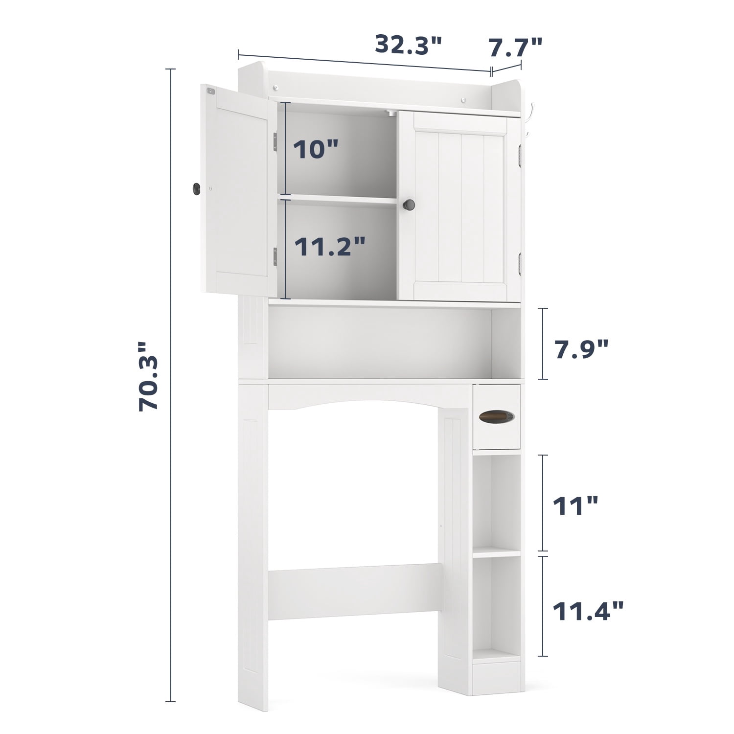 Over The Toilet Storage Cabinet, Asofer 70.3" Bathroom Storage with Adjustable Shelf, White