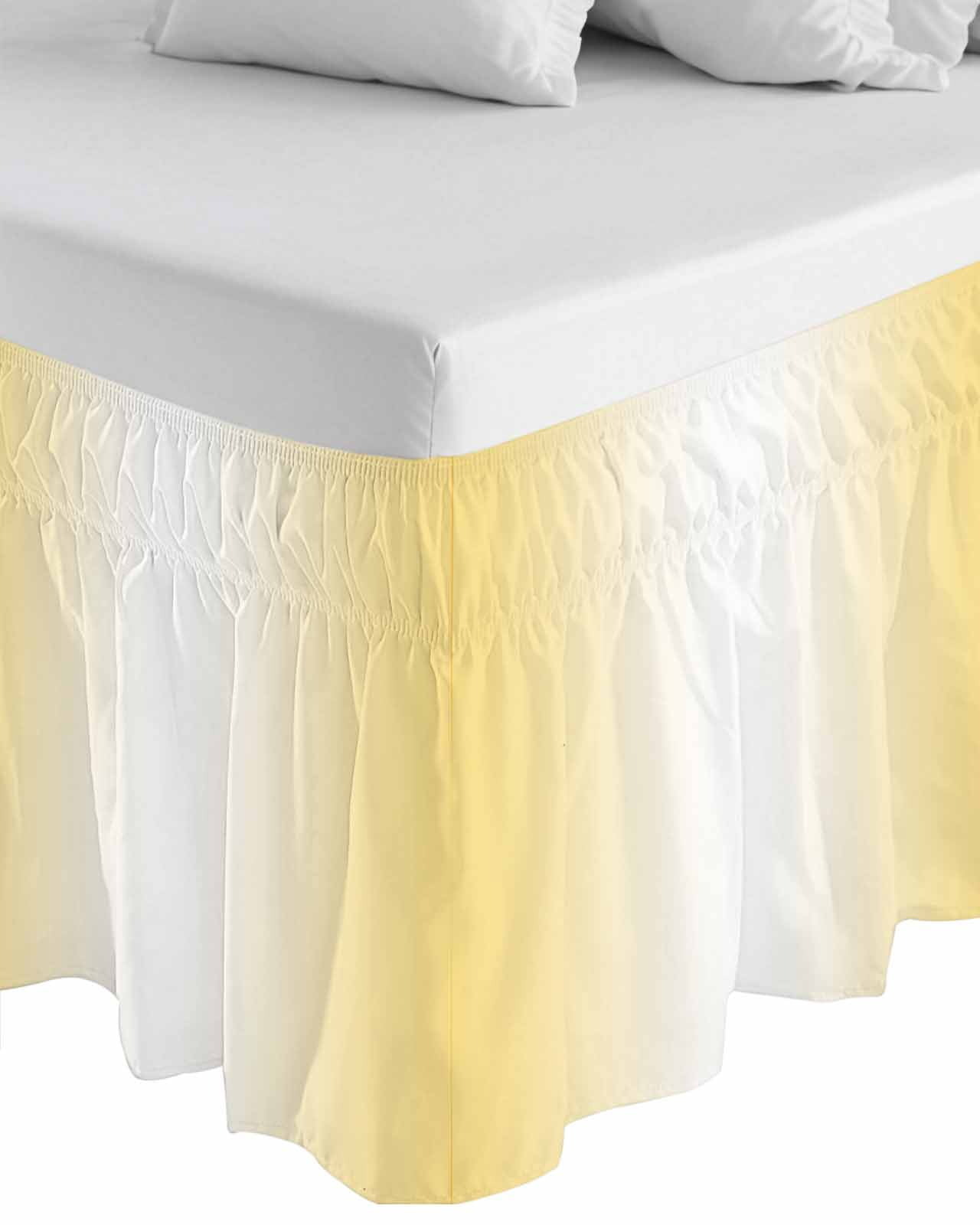 Ombre Ruffle Bed Skirt Queen Size Lemon Yellow and White Gradient Adjustable Elastic Dust Bed Skirts Wrap Around Bedskirt Wrinkle Free Easy Fit with 16 Inch Drop