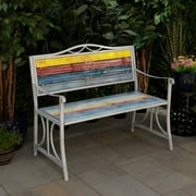 Alpine Corporation Multicolored Weathered Wood and Metal 2-Person Outdoor Garden Bench