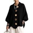 thumbnail image 5 of Women's Oversized Collared Knit Sweater with Large Metal Buttons Pullover Top Ribbed Knit Long Sleeve Lounge Wear Polo Shirt Business Cardigan Sweaters Casual Fall Winter Fashion Outerwear Black, 5 of 6