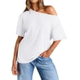 thumbnail image 2 of Tops de Mujer con Hombros Descubiertos, Camisetas Oversize de Corta, Ropa Informal de Moda de y Verano 2025. M, 2 of 8