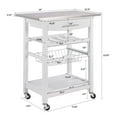 thumbnail image 3 of Mobile Rolling Kitchen Trolley, Serving Cart With Drawer, Slide-Out Metal Storage Basket, White Metal Frame With Locking Casters, Space-Saving Two-Tier Utility Cart For Kitchen, 3 of 6