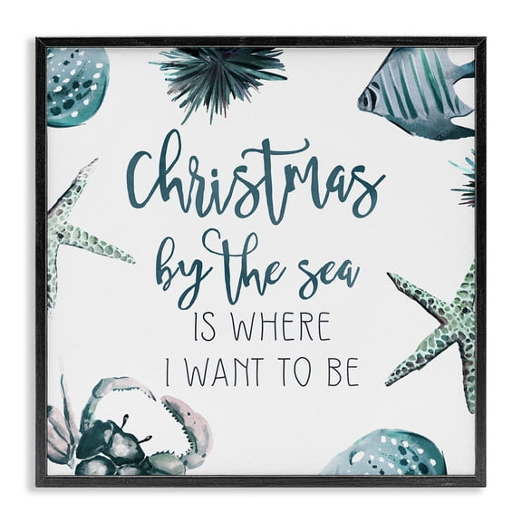 Stupell Industries Traditional Christmas By The Sea Nautical Black Framed Giclee Art, 12 x 12, by Ziwei Li