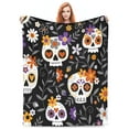 thumbnail image 5 of LNWH Black Sugar Skulls Flowers Pattern Throw Blanket, Flannel Sofa Blankets for All Seasons, 50"x40", 5 of 8