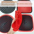 thumbnail image 4 of Lishi Rouges Doublures de Friteuse à Air Chaud en Silicone - 7,5 Pouces Carrés, 2pc Réutilisables Tapis Antiadhésif, 4 of 5