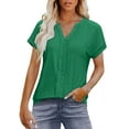 thumbnail image 2 of YFNNUP Womens Eyelet Summer Tops 2026 Casual Short Sleeve V Neck Shirts Hollow Out Solid Color Business Dressy Work Blouses, 2 of 10