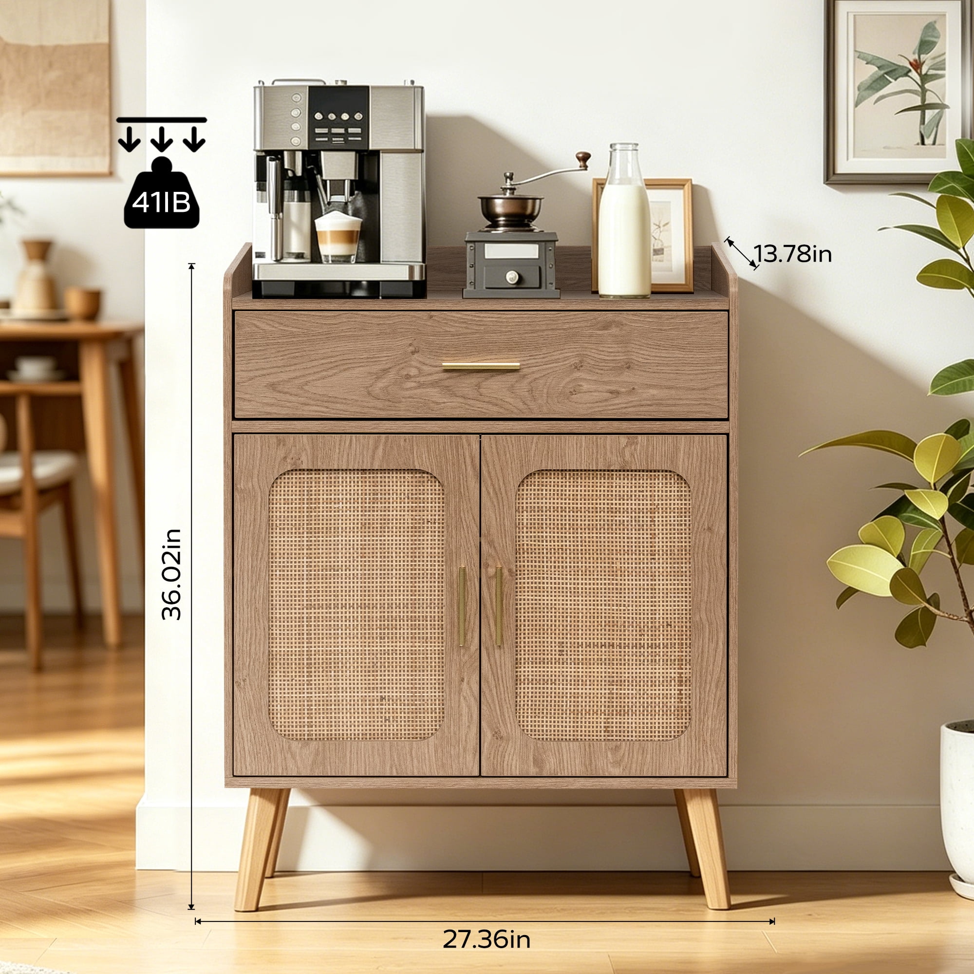 Kitchen Storage Cabinet, Farmhouse Buffet Cabinet, Storage with 1 Drawers and 2 Doors, Cabinet with Solid Wood Feet, Floor Sideboard Buffet for Living Room, Dining Room, Bathroom (Natural Color)