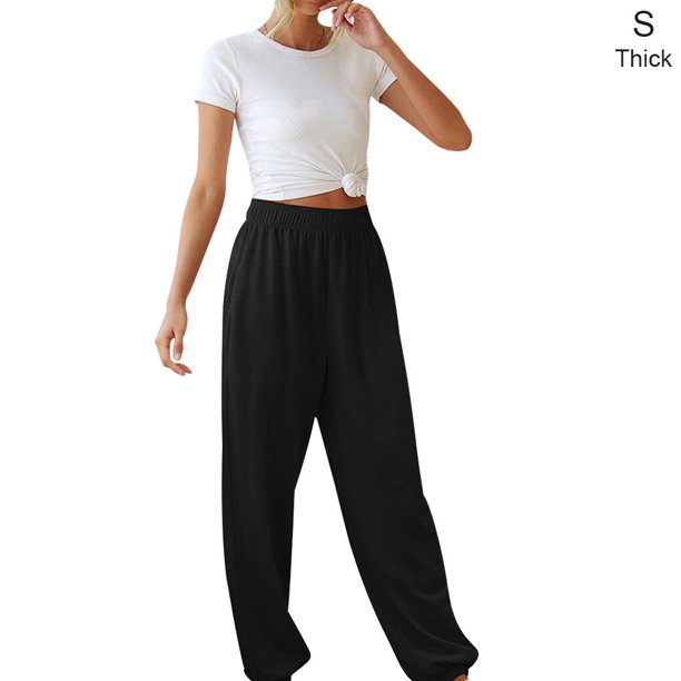 Guardurnaity Wayren - Pantalones de chándal con parte inferior cerrada para mujer con bolsillos, pantalones de entrenamiento de cintura alta, Prendas para la parte inferior del cuerpo Negro Grueso