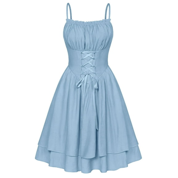 Enjoytime Medieval Dress for Women Solid Color Lace-Up Sleeveless Casual Dresses Elegant Renaissance Costume Women