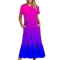 thumbnail image 6 of Penkiiy Women's Summer Casual Short Sleeve Crewneck Dress Casual Flowy Tiered Maxi Beach Dress With Pockets Gradient Print Dress S Multicolor, 6 of 7