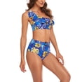 thumbnail image 4 of Traje de baño de poliéster con cintura alta y control de abdomen, azul/amarillo, para fiestas y spa, conjunto de bikini con volantes florales XL, 4 of 6