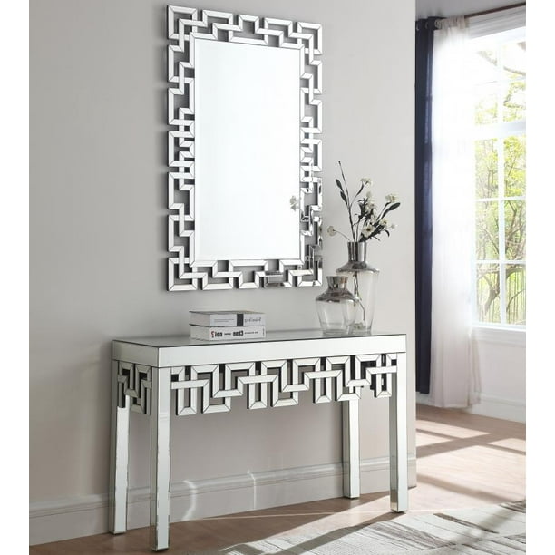 Modern Mirrored Finish Console Table W Mirror 2 Pcs Meridian Furniture 412 Aria Com Modern Mirrored Finish Console Table W, Contemporary Mirrored Console Table