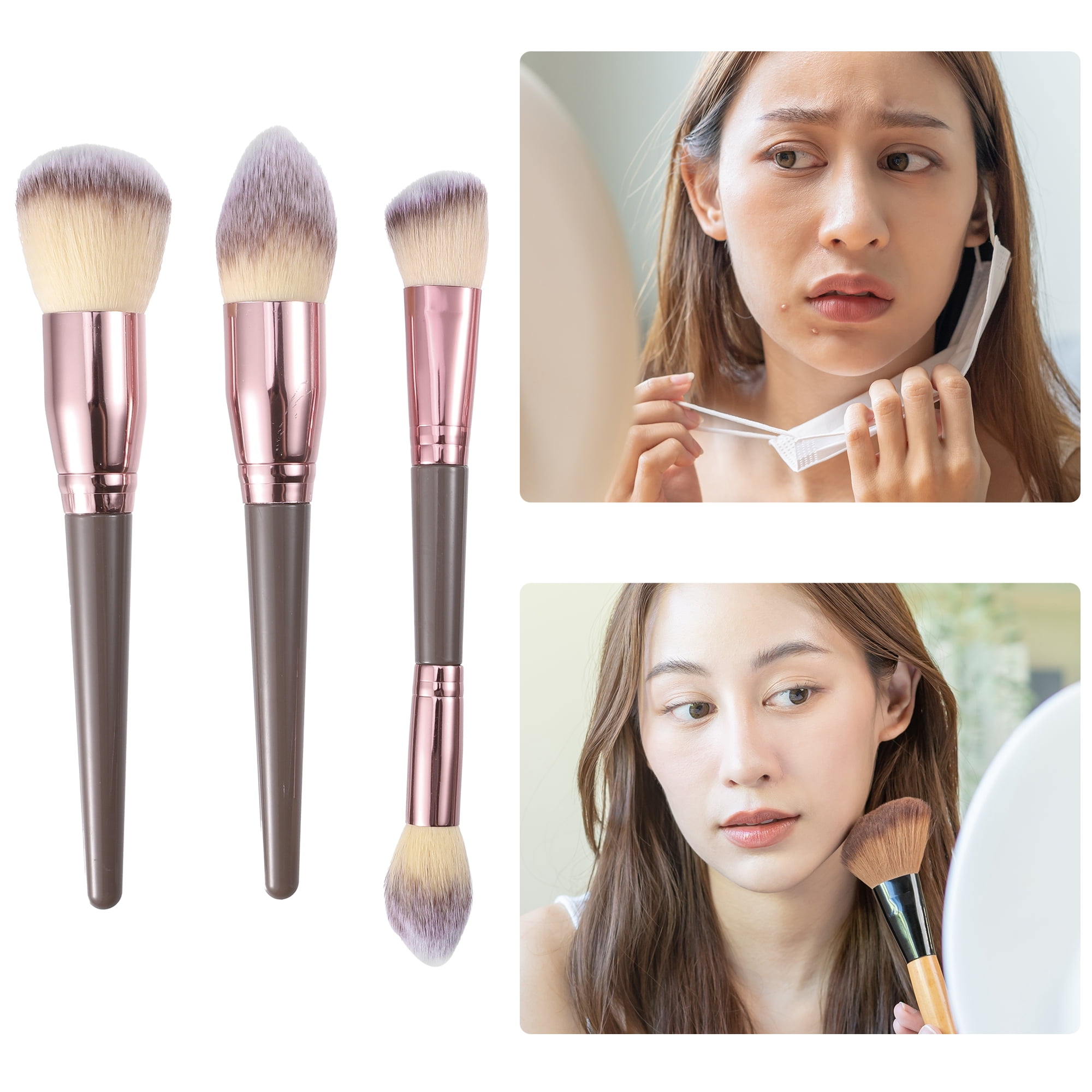 Unique Bargains 10 Pcs Travel Makeup Brush Kit for Concealer Blush Champagne