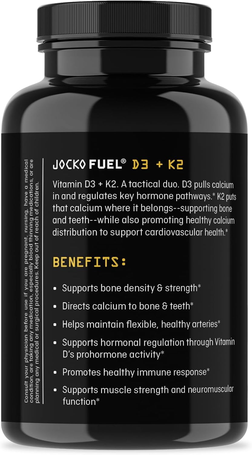 Jocko Vitamin D3 + K2, Bone Density, Calcium, Hormonal Regulation, 30 count