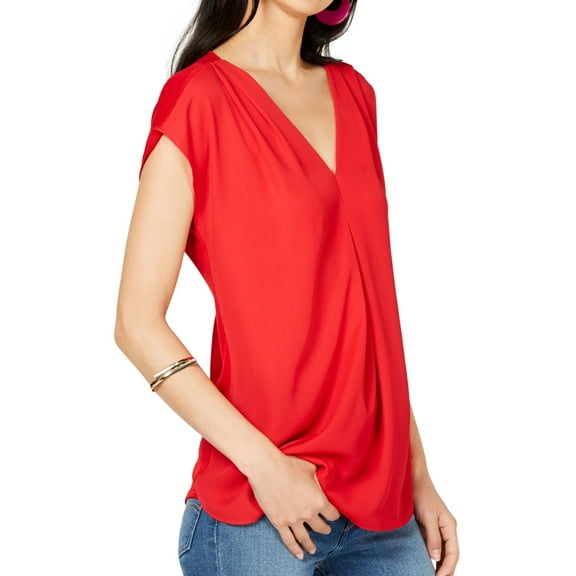 I.N.C Womens Inverted Pleat Pullover Blouse, Red, Large