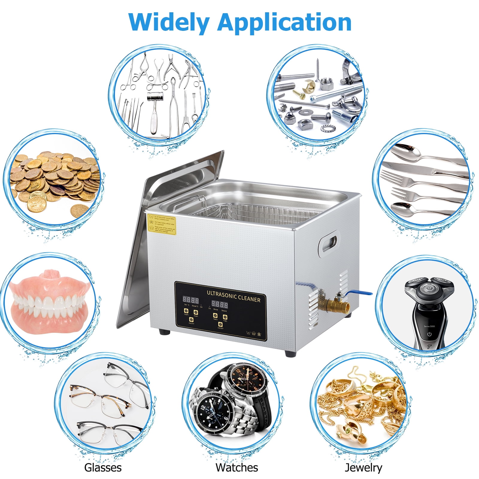 JustSmart 15L Commercial Ultrasonic Cleaner. Stainless Steel Parts Washer with Heater and Digital Timer. 360W 40kHz Ultrasonic Cleaning Machine with Black Control Panel for Auto Parts. Lab & Jew