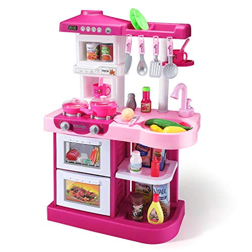 Temi Kitchen Playset Pretend Food 53 Pcs Kitchen Toys For Toddlers Toy Accessories Set W Real Sounds And Light For Kids Girls Boys Pink Walmart Com Walmart Com