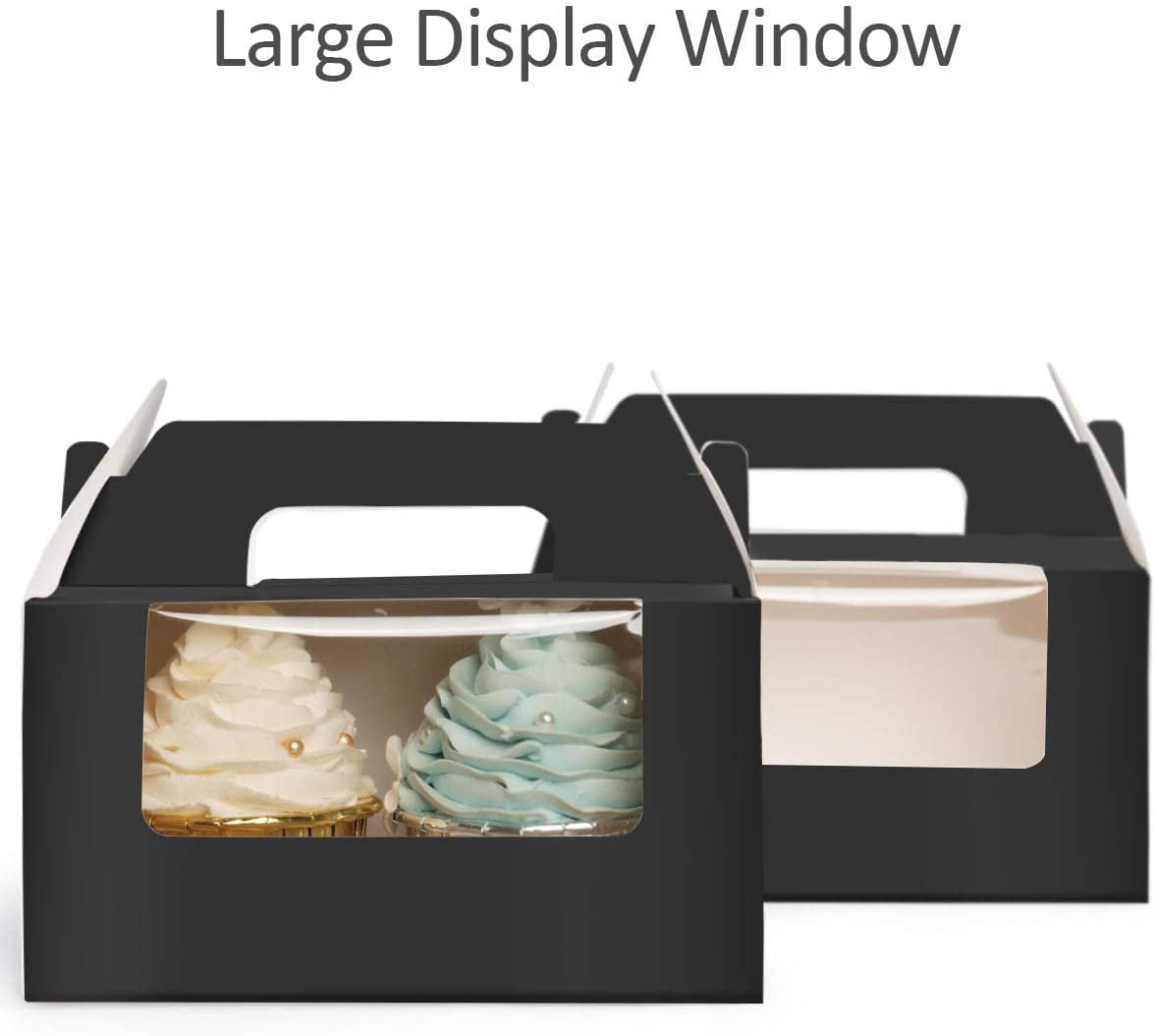 Yotruth White Cupcake Box 2 Holders（25Packs）,6.2 x 3.5 x 3.5 inch Cupcake Carrier with Insert and Display Window Goodies Favor Candy Treat Boxs Muffin Carry Container 