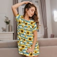 thumbnail image 3 of Fotbe White Blue Striped Sunflower Bata de Dormir para Mujer con Estampado, Camisón de Algodón de Manga Corta, Ropa de Dormir Casual, 3 of 6