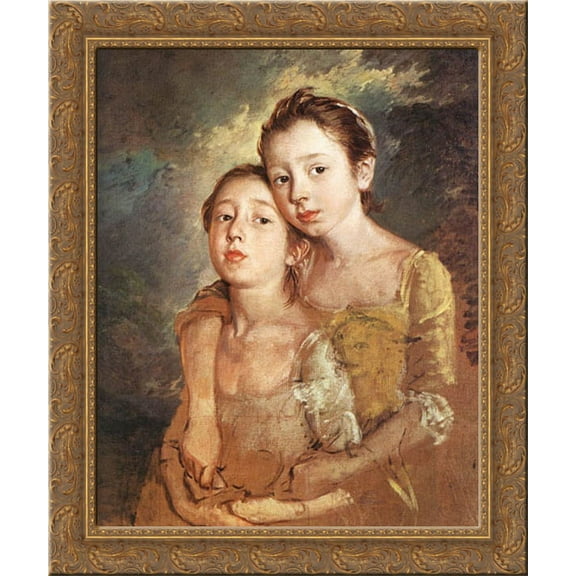 Artist's daughters with a cat 20x23 Gold Ornate Wood Framed Canvas Art by Gainsborough, Thomas