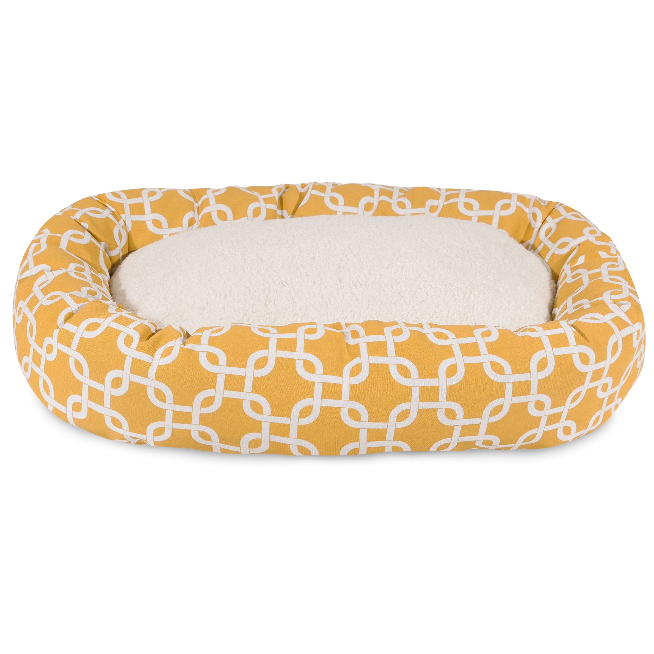 Majestic Pet Sherpa Links Bagel Pet Bed for Dogs, Calming Dog Bed Washable, Extra Large, Yellow