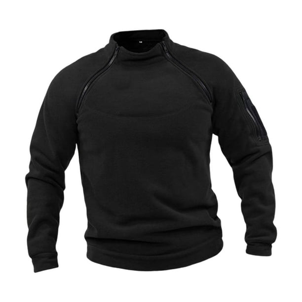 Chaqueta de aire libre Otoño Invierno moda cálida cremallera pulóver ropa de manga larga para acampar ciclismo senderismo Negro M Hugo Chaqueta de los hombres