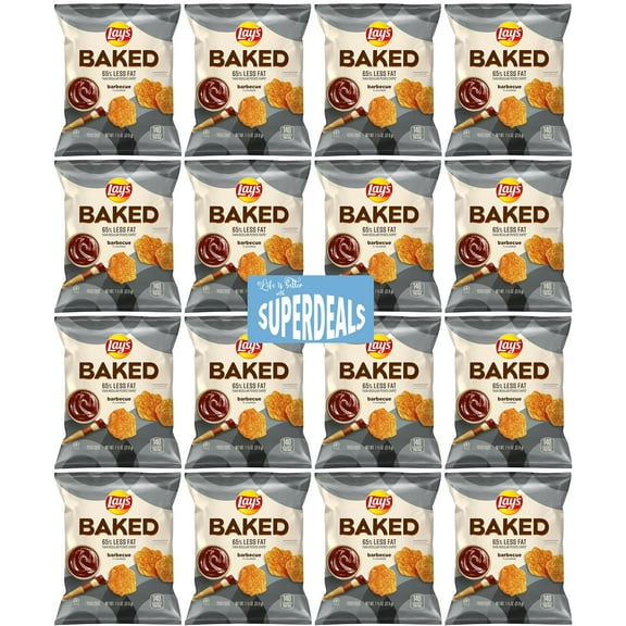 Baked, Lay's Barbecue Potato Crisps, 1.125 Ounce (Pack of 16) Value Pack Bundled by SUPERDEALS with Mystery Gift