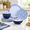 Blue Grid Stripes, variant on 12-piece Dinnerware - Sunflower Bird Plates And Set