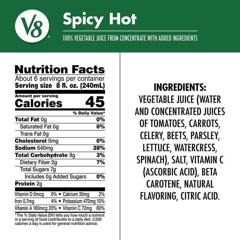 V8 Juice, Spicy Hot 46 fl oz Bottle, 100% Vegetable Juice