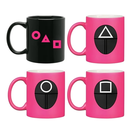 Squid Game Netflix Guard Mug Set - Includes 4 Collectible Mugs with Mask Design