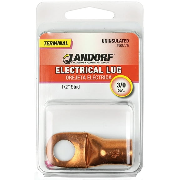 Jandorf 60776 Electrical Lug, 3/0 AWG Wire, 1/2 in Stud, Copper Contact, Brown