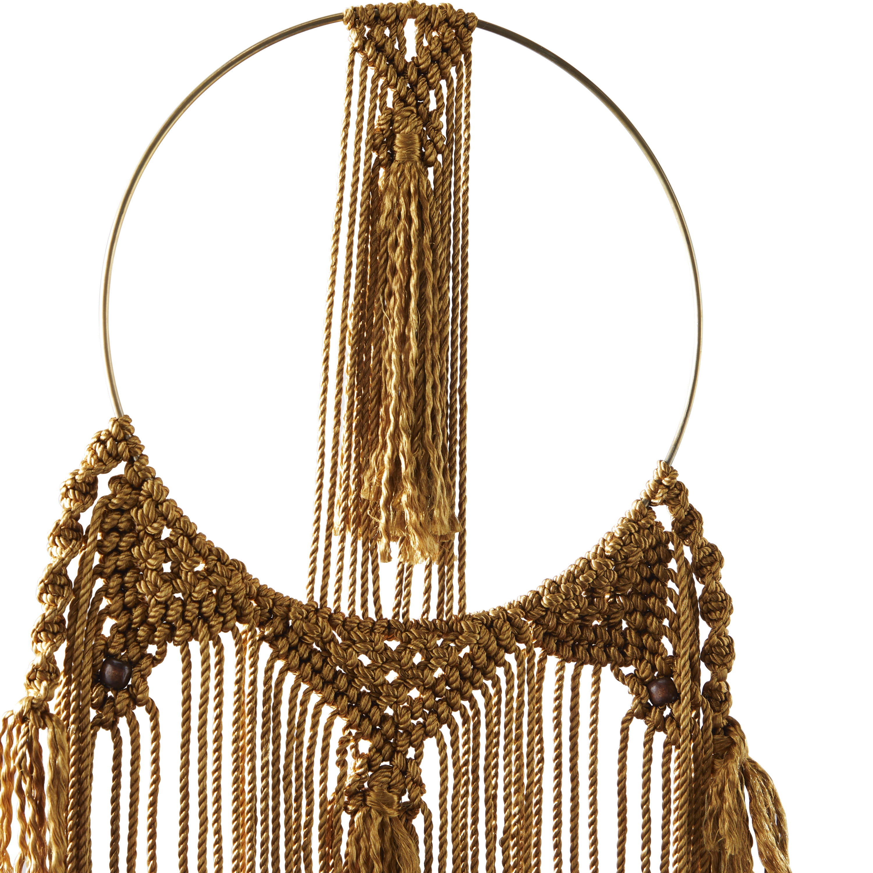 DecMode Brown Fabric Intricately Weaved Macrame Wall Decor with Beaded Fringe Tassels