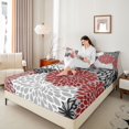 thumbnail image 4 of Homewish Dahlia Twin Sheet Sets,Retro Flower Twin Fitted Sheet,White Red Blue Flat Sheet For Men Women,Breathable Home Decor,3-Piece, 4 of 7