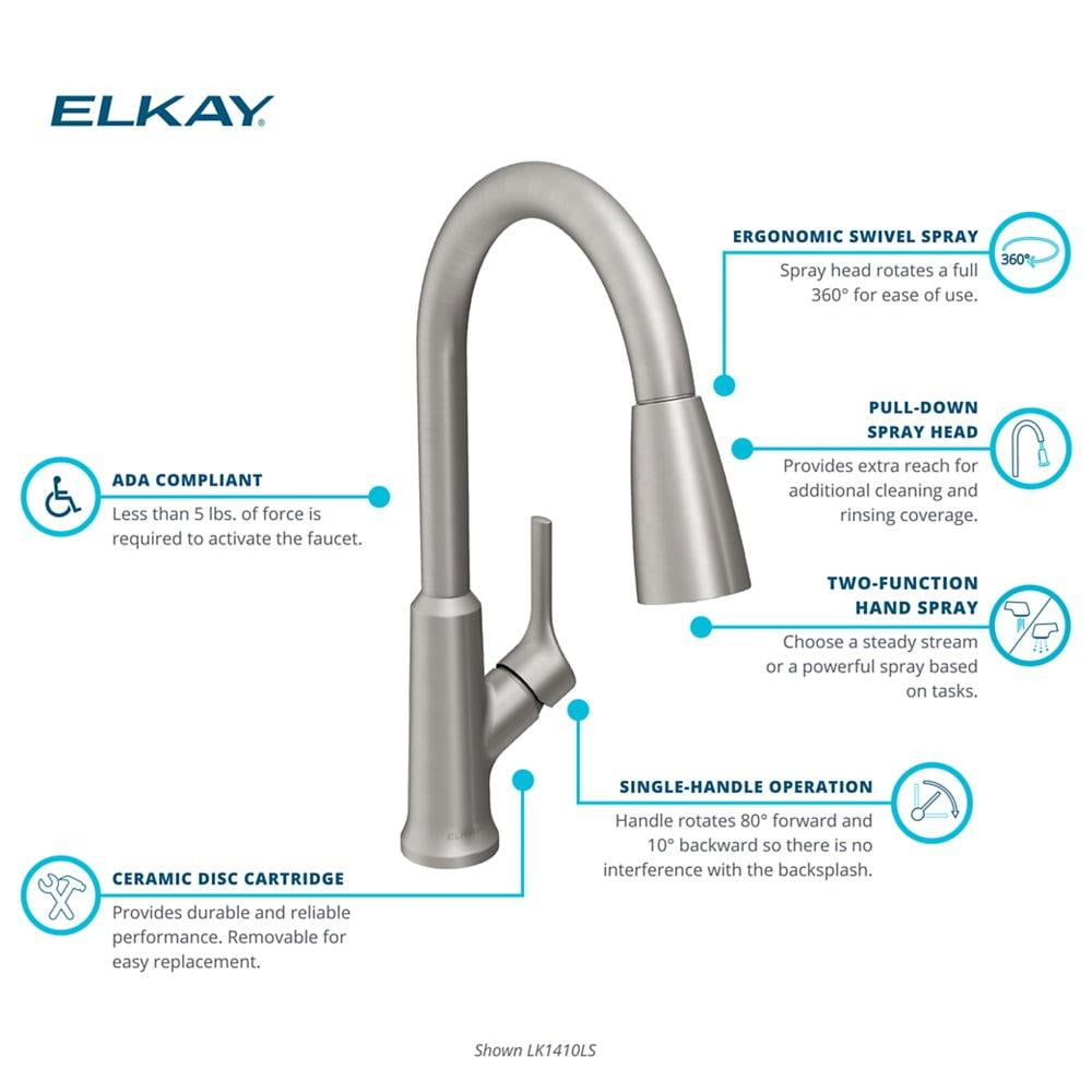 Elkay LK1410LS Single-Handle 2-Setting Pull-Down Spray Kitchen Faucet (Lustrous Steel)