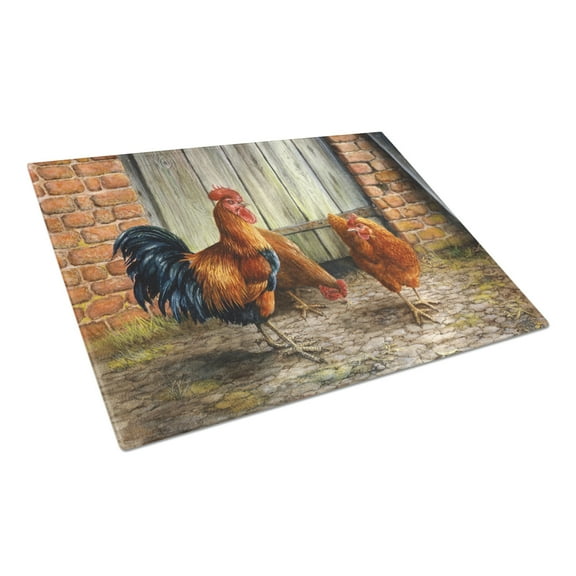 Carolines Treasures BDBA0056LCB Rooster and Chickens by Daphne Baxter Glass Cutting Board Large, 12H x 16W, multicolor