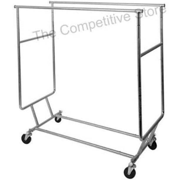 Collapsible Salesman Rolling Rack with Double Hangrail, Double Hang Rails Twice the Hang Space