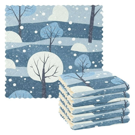 

6 Pack Kitchen Dish Towels 11 Inch x 11 Inch Reusable Cleaning Cloths for Washing Dishes Dish Cloths for Drying Dishes Cartoon Snowy Forest