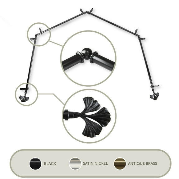 Maidenhair 13/16 inch 4-Sided Bay Window Curtain Rod 28-48" - Black