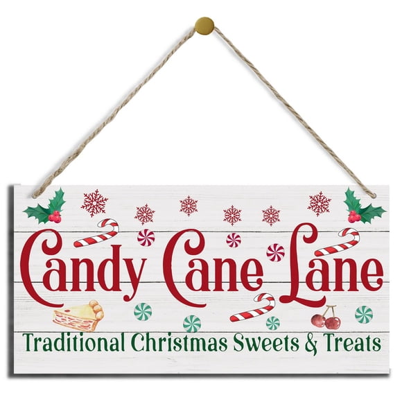 Christmas Decor, Decorative Wood Hanging Wood Plaque, Home Wall Decor Art, Christmas Sign for Kitchen Cafe Bar, Rustic Wooden Holiday Decor, Christmas Wall Decor With Rope, Candy Cane Lane