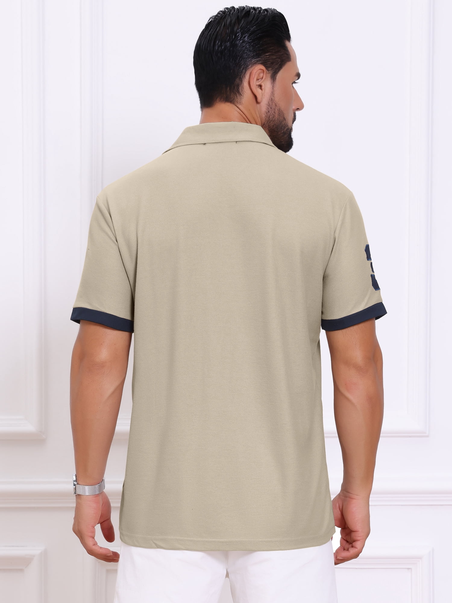 DARING DIVA Men's Pique Contrast Color Short Sleeve Golf Polo Shirts L Khaki