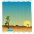 thumbnail image 2 of Oasis Shower Curtain, Pattern of Wildlife Composition Hot Weather Sun Beaming Camel Chilling, Fabric Bathroom Set with Hooks, 69W X 84L Inches Extra Long, Sea Blue and Multicolor, by Ambesonne, 2 of 2