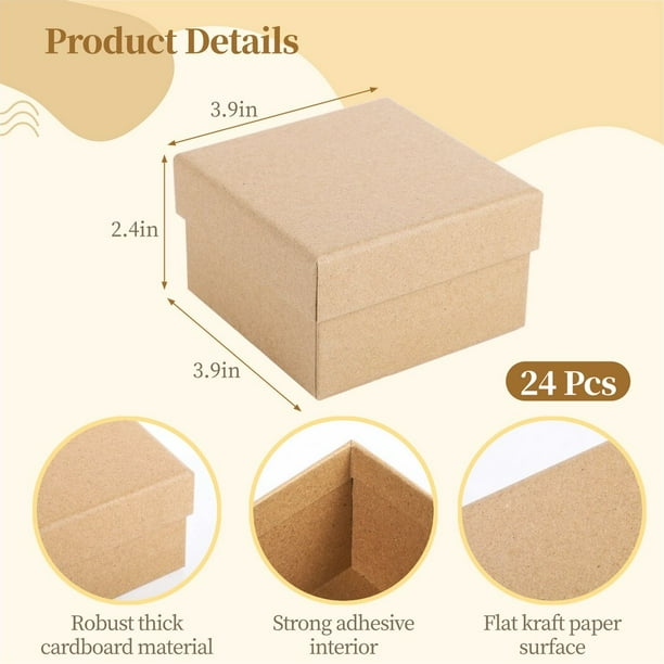 24Pcs Paper Mache Boxes, Square Small Gift Boxes with Lids, 3.9