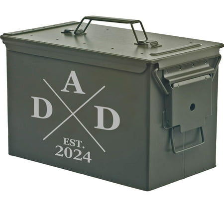 Steel Ammo Can Storage Box Ammunition Case New Dad Father Dad Est 2024 Cross (50cal Green)
