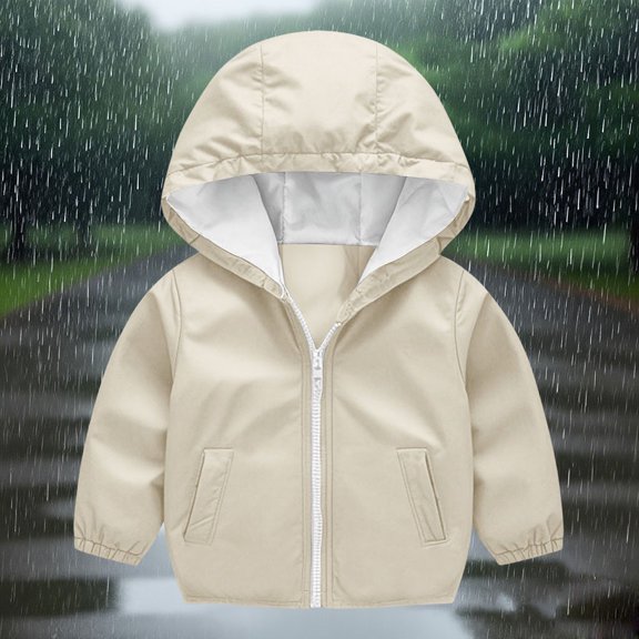 Tauxra Girls' Rain Jackets Boys and Girls Waterproof Outwear with Hood Windbreaker Lightweight Basic Raincoat with Pockets