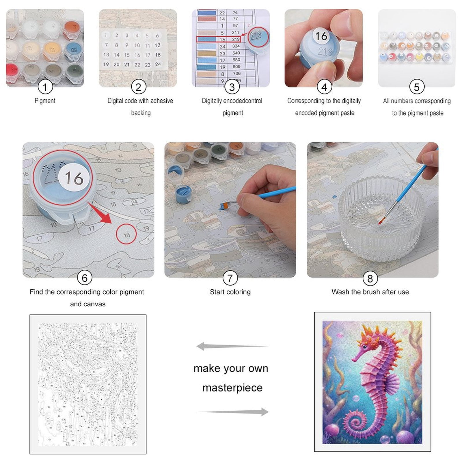 Paint By Numbers Kit for Adults Beginner - DIY Seahorse Ocean Fantasy Art Bubbles Canvas Painting Kits for Adults, Frameless Paint By Number for Adults for Home Wall Decor 16x20 Inch