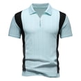 thumbnail image 3 of Xcmzpl Mens Textured Knit Pique Shirts Regular Fit Stretchy Golf Shirt Color Block Short Sleeve Turn Down Collar Collared Top M-4XL, 3 of 8